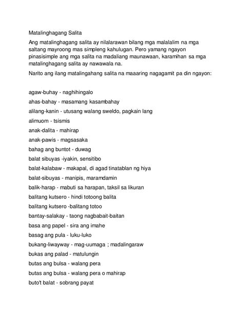 mga salitang tagalog na nagtatapos sa an|Matalinghagang Salita 100+ Halimbawa .